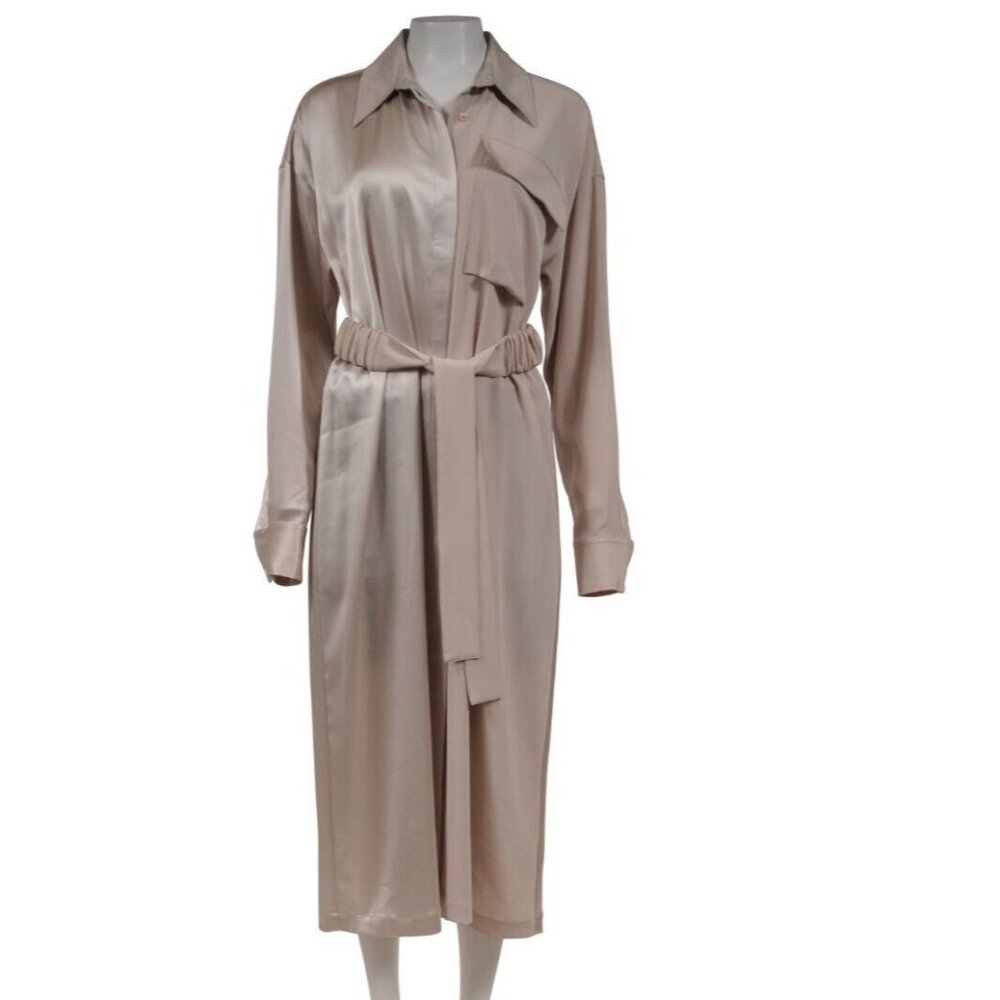 CO Essentials Collection Belted Pocket Shirt Dress Large Champagne Beige
